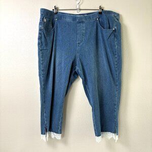 Belle by Kim Gravel Flexibelle Cropped Jegging Size 26 W Blue Lace Trim Pull On